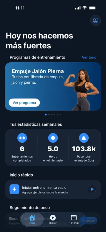 Pestaña Inicio con el tema Medianoche